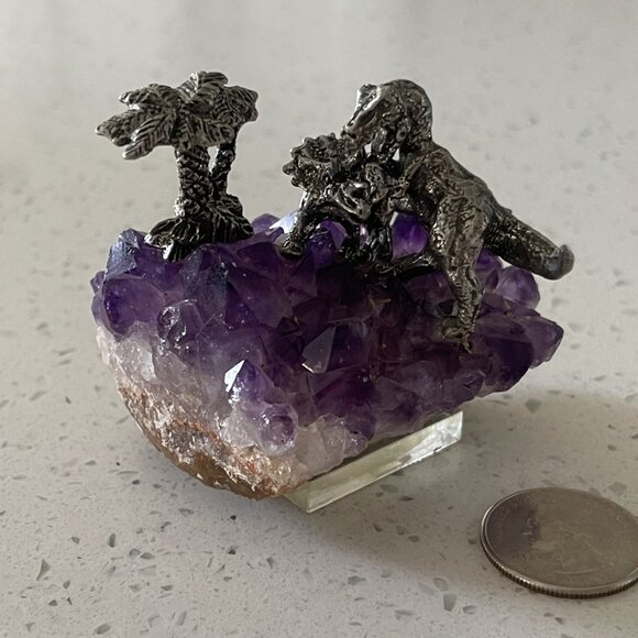 Collection of Seven Agate & Amethyst Figurines - Dinosaurs, Fish, Wolf - Picture 3 of 10